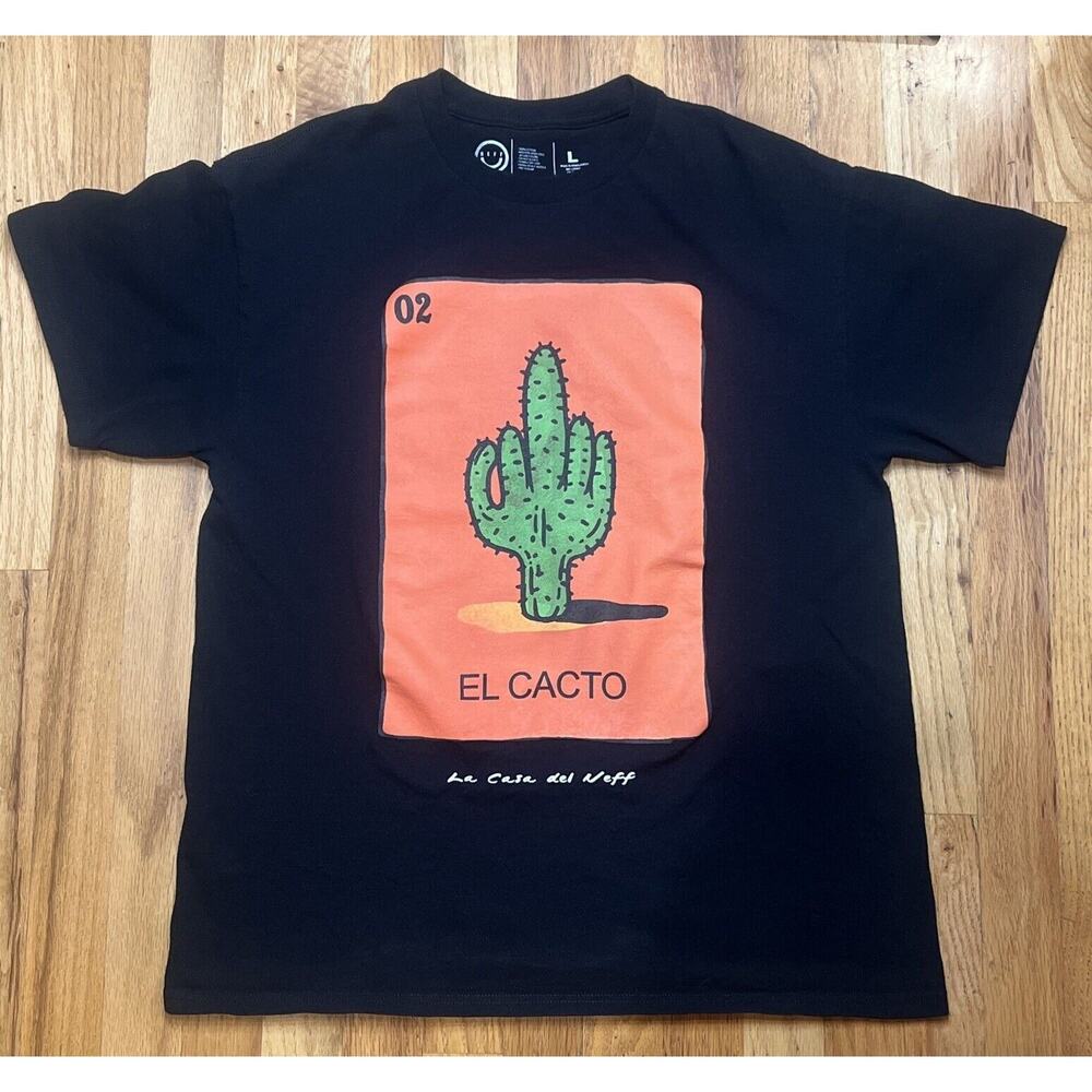 Neff Men's LG Black/Orange "El Cacto" Middle Finger T-Shirt
